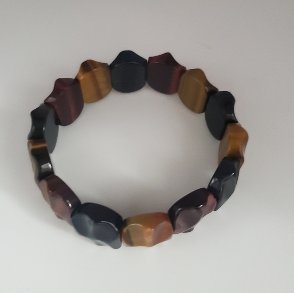 Gemstones Beaded Stretch Bracelet Genuine Natural Tiger Eye Red Blue Yellow - Picture 2 of 4